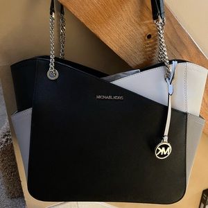 Michael Kors Black Gray White Colorblock Shoulder Tote